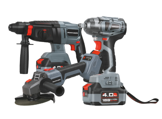 НАБОР 3в1 ProfiPower УШМ MKDGA-18V +гайковерт MKDTW-18V +перфоратор MKDHR-18V (Li-Ion,4,0Ач,18В,З/У)