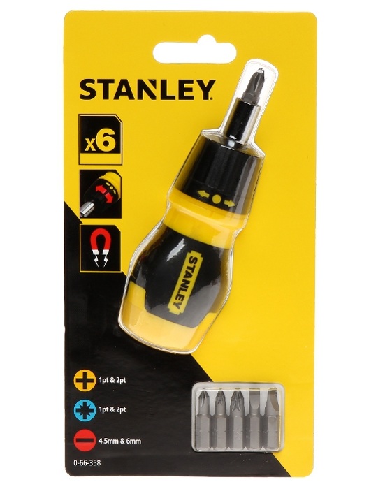 Отвертка STANLEY MULTIBIT с храповым механизмом 0-66-358