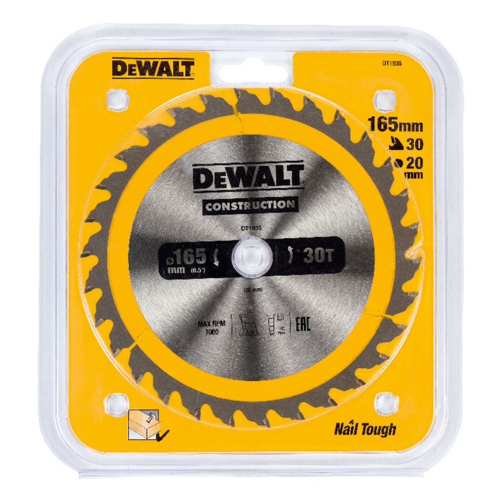 Пильный диск Dewalt CONSTRUCT 165/20 30 ATB +10° DT1935-QZ