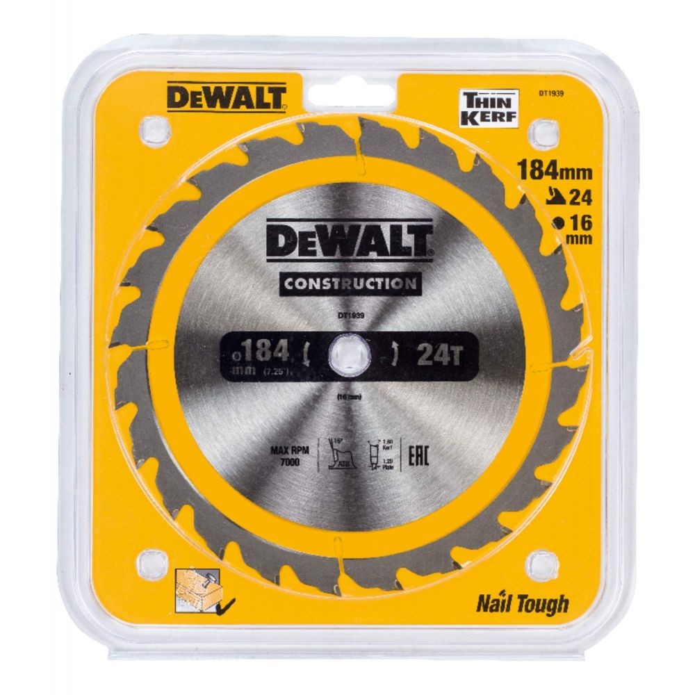 Пильный диск Dewalt CONSTRUCT 184/16 24 ATB +10° DT1939-QZ