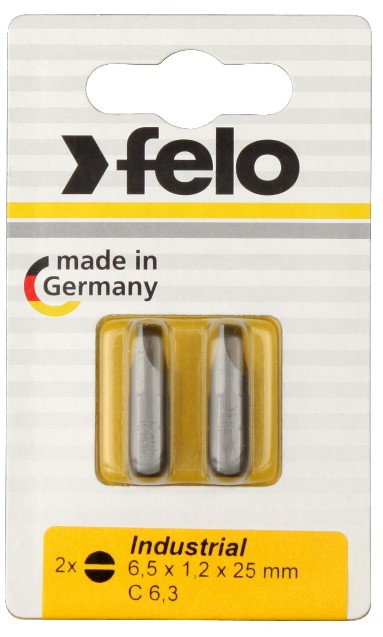 Бита Felo Плоская шлицевая 6,5X1,2X25, серия Industrial, 2шт в блистере 02061036