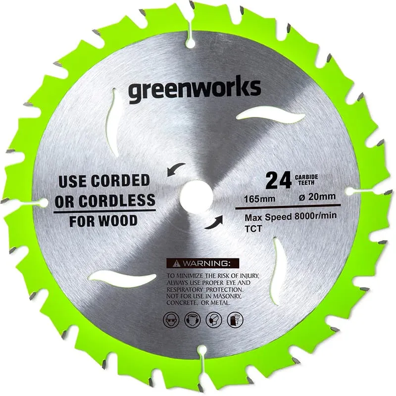 Диск пильный Greenworks 165x1.6x20 мм, 24T, по дереву 2955707