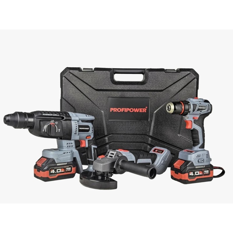 НАБОР 3в1 ProfiPower ProfiSet-3E18 (Li-ion-2шт, 4Ач, З/У, кейс, E0080,T0056, T0058) E0247