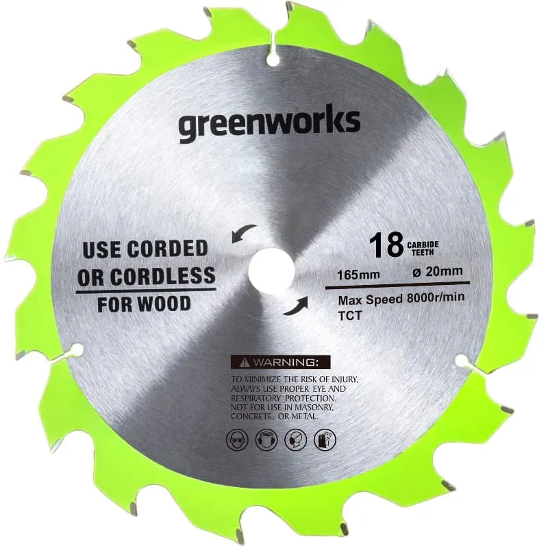 Диск пильный Greenworks 165x1.6x20 мм, 18T, по дереву 2955807