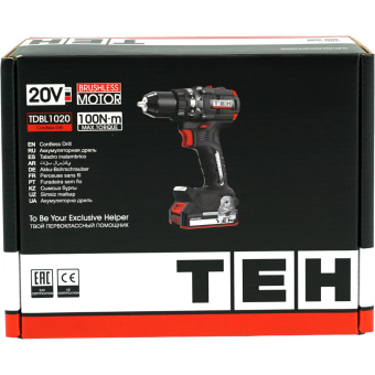 Шуруповерт аккум.TEH TDBL1020 (20V, 0-500/2100об/мин, 100Нм, БЗП 13мм, без АКБ и ЗУ, кор) 