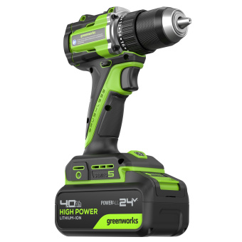 Дрель-шуруповерт акк. Greenworks DD560, 24V, б/щет, 30/60 Нм,13мм, Anti-kickback,1х4Ач,ЗУ,кор (3708407CUB)