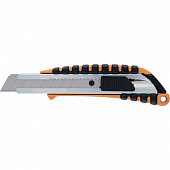 Нож 18 мм Sparta выдвижное лезвие, металлическая  направляющая, металлический двухкомпонентный  корпус 78982