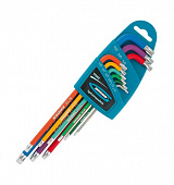 Набор ключей имбусовых Gross TORX-TTмагнит, S2, 9шт: Т10-Т50, экстра-длин., хром/краска 16402