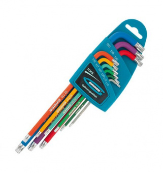Набор ключей имбусовых Gross TORX-TTмагнит, S2, 9шт: Т10-Т50, экстра-длин., хром/краска 16402