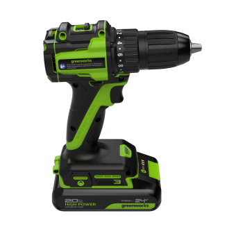 Дрель-шуруповерт акк. Greenworks DD345, 24V, б/щет, 27/45 Нм,13мм,2х2Ач,ЗУ,кор (3708307CUC)