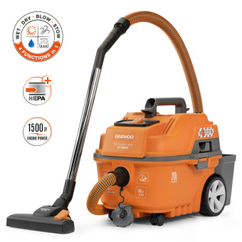 Пылесос DAEWOO DAVC 2000 HOME (20л, 1500Вт, 250мБар, HEPA фильтр, фильтр-мешок синт.,сухая+влажн. уб
