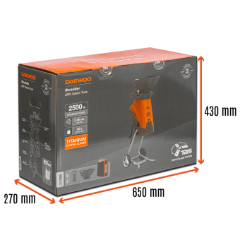 Измельчитель DAEWOO DSR 2550E (2500Вт, макс. диаметр веток 45мм, 3 ножа, 11,6кг)