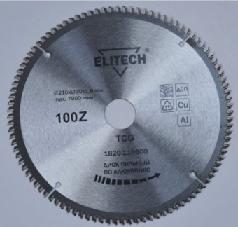 Диск пильный Elitech 216*30*100 зубьев, алюминий 1820.116600