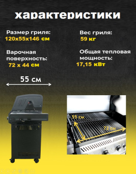 Газовый гриль с 4+1 конфорками KYQ-WA4S MaxGrill