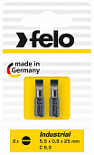 Бита Felo Плоская шлицевая 5,5X1X25, серия Industrial, 2шт в блистере 02052036