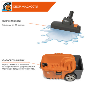 Пылесос DAEWOO DAVC 2000 HOME (20л, 1500Вт, 250мБар, HEPA фильтр, фильтр-мешок синт.,сухая+влажн. уб
